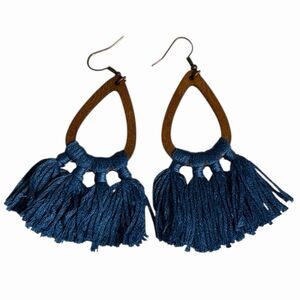 Boho Tassel Earrings Navy Blue Macramé Dangle Festival Jewelry